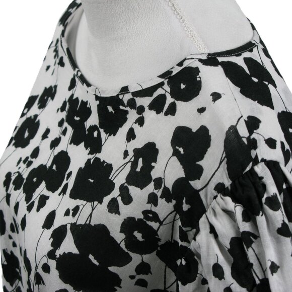 Worthington Black/White Floral Linen Blend Short Sleeve Blouse Size XL - Picture 2 of 5
